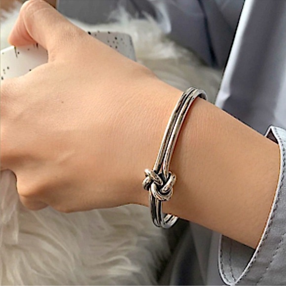 Knot Sterling Silver Bangle Cuff Bracelet - Picture 4 of 13